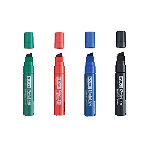 Pentel N50XL Czarny, niebieski, czerwony, zielony dłuto punkt XL marker permanentny (opakowanie 4 szt.)