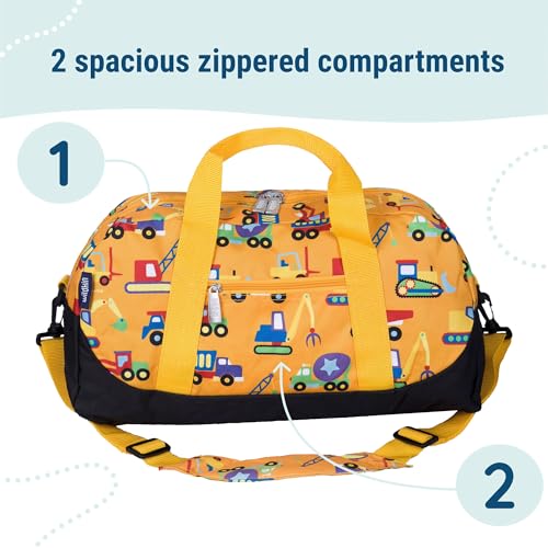Image of Wildkin Kids Overnighter Duffel Bag - Carry-On Travel Bag for School & Sleepovers, Lightweight, Durable, Boys & Girls Ages 4-15 - Under Construction