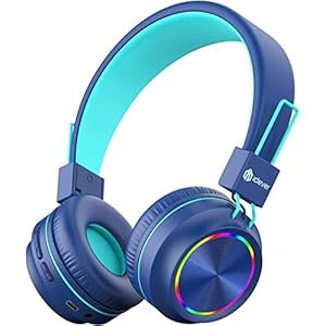 iClever BTH03 Kids Bluetooth Headphones Safe Volume, Colorful LED Lights, 25H Playtime, Stereo Sound Mic, Bluetooth 5.0…