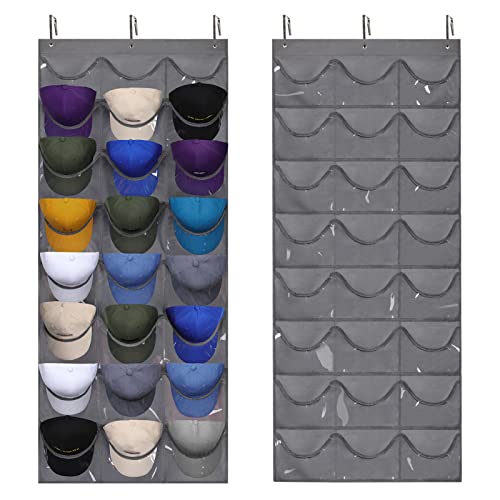 Dofilachy Hat Rack - Hat Organizer - Hat Racks for Baseball Caps, Visible Hat Holder - Baseball Cap Rack for Wall Door with 3 Hooks, 24 Deep Pockets (Dark grey, 1 pack) by Dofilachy - Used condition - US$14.48