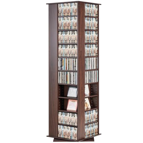 VEVOR Media Storage Cabinet, 34 Compartments Rotating Media Tower, Protects & Organizes Music, Movie, Video Games or Memorabilia Collections- Espresso