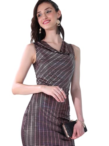 Image of Tokyo Talkies Women's Sleeveless Cowl Neck Self Design Dresses | Stylish Dresses | Party Dresses