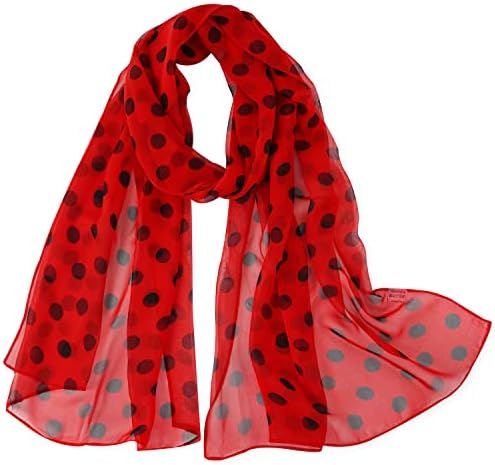 E-Clover 1950s Chiffon Scarf Long Polka Dot Scarfs Retro 50s Sheer Neck Head Scarves Shawl for Women Red Polkadot Mothers Day Gifts