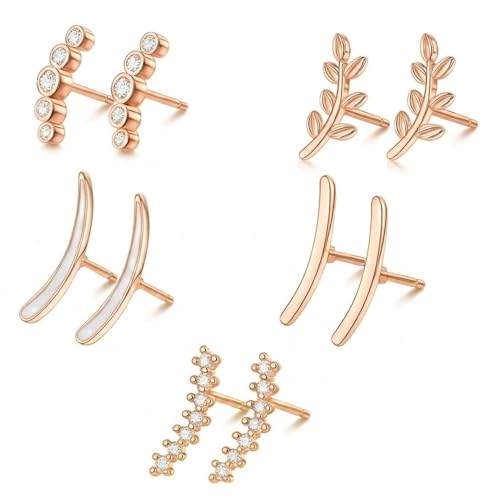 Image of VAMA FASHIONS 5 Pair 18K Plated Multiple Pericing Anti Tarnish Stud Earrings Hypoallergenic Helix Tragus Waterproof Lightweight Ear Studs Combo Set For Women