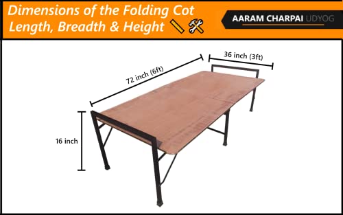 Image of Plywood Folding Bed Cot for Sleeping Space Saving Heavy Metal Frame| Portable | Multipurpose | Lightweight (Brown) (Rectangular, 3X6 ft or 36X72 inch) Single