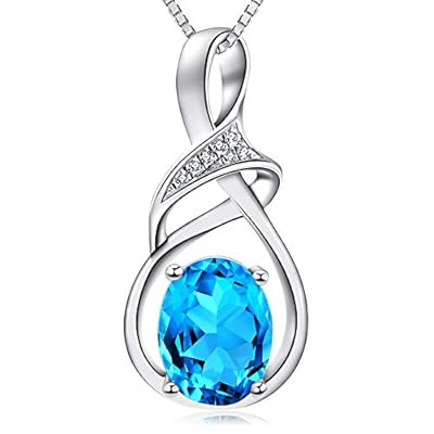 HXZZ Fine Jewelry Gifts for Women Natural Gemstone Swiss Blue Topaz Amethyst Citrine Sterling Silver Pendant Necklace