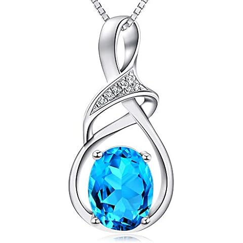HXZZ Fine Jewelry Birthstone Gifts for Women Natural Gemstone Swiss Blue Topaz Sterling Silver Pendant Necklace Birthday Anniversary for Wife Mom Cover