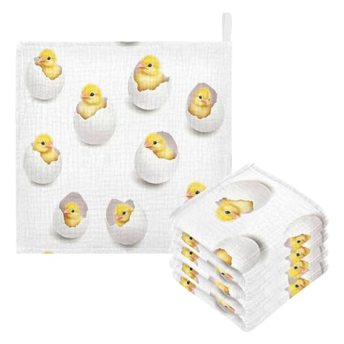Image of vvfelixl Yellow Chick Egg Baby Burp Cloths Baby Muslin Washcloths for Boys Girls Cotton Babys Face Towel for Newborn Infants Soft and Absorbent 11.8 X 11.8 in, 5 Pack