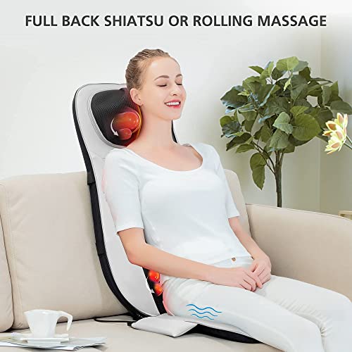 Image of Snailax Back Massager with Heat, Adjustable Shiatsu Neck Massage Chair Pad | 4 Adjustable Neck Nodes, Full-Back Shiatsu & Rolling, Spot Massage, Heat, 2-Level Seat Vibration, 15-Min Auto-Off