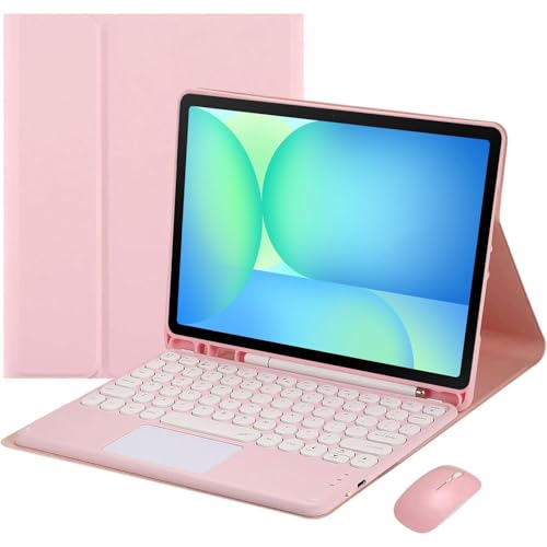 HEKUEUN Funda con Teclado para Samsung Galaxy Tab S10 FE+ Plus 13,1' 2025 Modelo (SM-X620/X626), Españl Ñ Teclado Táctil Bluetooth Extraíble, Funda Delgada con Soporte para Lápiz Y Ratón,Rosado