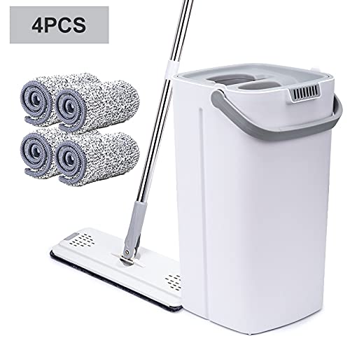 fregona El lavado de manos y la auto-limpieza del sistema de humectación de limpieza en seco de la fregona de tela de cinta con cuchara de microfibra for limpieza de piso herramienta plana fregona mop
