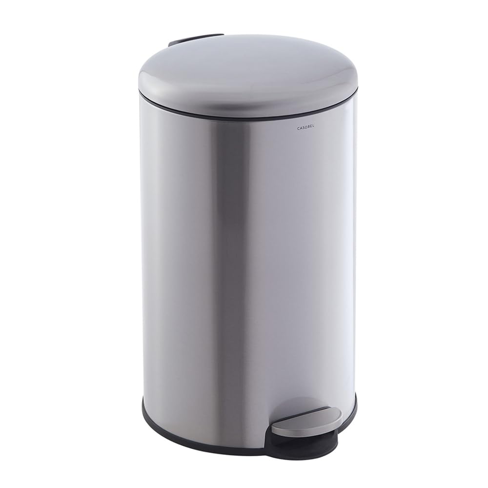 CASABEL Cubo de Basura Cocina 50L, 100% Acero Inoxidable, Resistente a Huellas, Papelera Redonda con Pedal y Tapa para Baño, Cocina, Oficina, Cromo