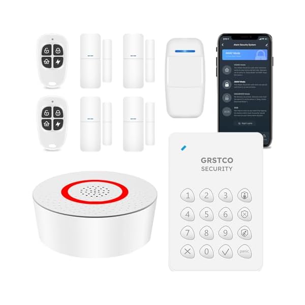 GRSICO Wireless Alarm System 9 Piece Kit, WiFi Alarm System for Home Security with Phone APP Alert (Alarm Siren, Keypad, Remote, Motion, and Door Sensors) for Home, Apartment, Work with Alexa