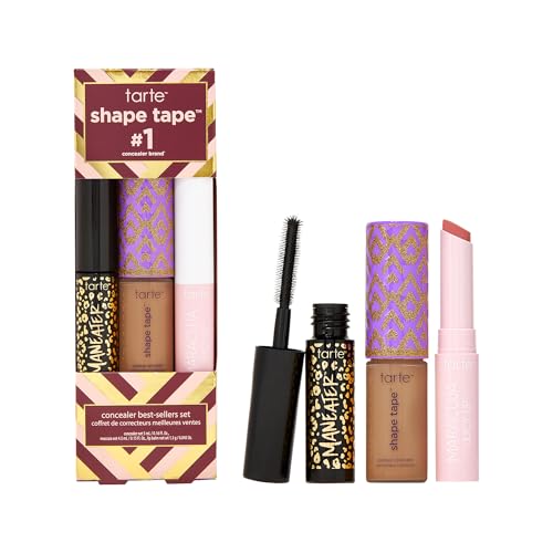 tarte shape tape best-sellers set – Shape Tape Concealer, Hydrating Lip Gloss Balm &amp; Mascara for Curl, Volume &amp; Length, Longwear, Cruelty Free