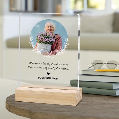 Image of Giftplease Customized Photo And Text Frame With Wooden Stand | Personalised Printed Photo Frame | Gift For Mom | Birthday | Mother's Day | Anniversary (Transparent, 5MM, 6 * 8 Inches), Tabletop