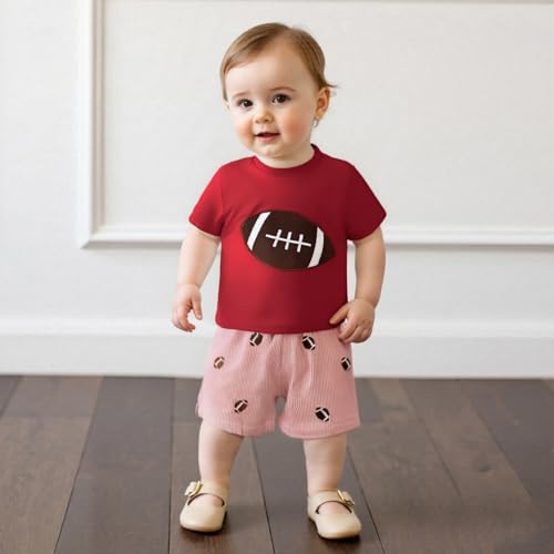 Football Toddler Baby Boy Girl Outfit Embroidery T Shirt and Plaid Shorts Set Kids Game Day Clothes2