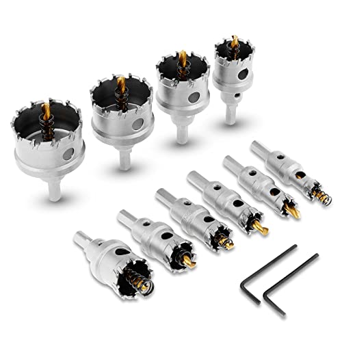 Wichemi 10Pcs Tct Hole Saw Kit Tungsten Carbide Tipped Hole Cutter Set Heavy Duty Hole Saw Hole Cutting Drill Bit For Stainless Steel Copper Iron Aluminum Iron Metal Plate 5/8" To 2-1/8" Inch #TOP7