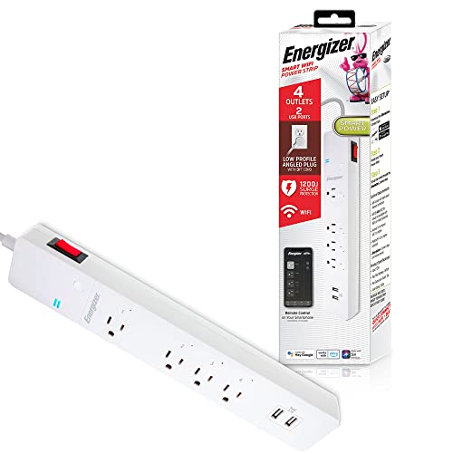Image of Energizer Smart Wi-Fi 4 Outlet 2 USB Power Strip, 1,200 Joules, Powers 4 Separate Items, Charge Compatible Devices, Compatible with Alexa /Siri /Google Assistant