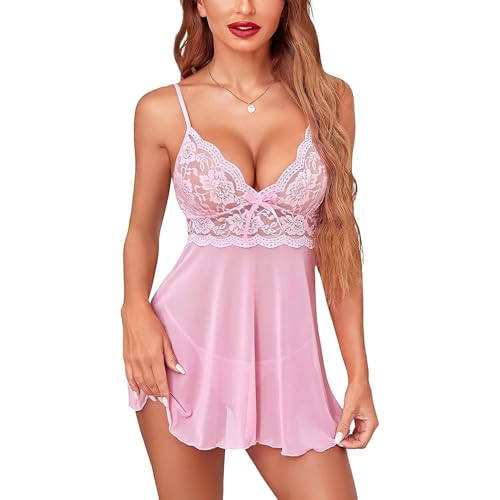 Image of Babydoll | Women's Plus Size Split Long Mesh Lingerie Dress Babydoll Chemise Sleepwear | Nightwear Sexy Above Knee Dress with G-String Panty