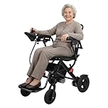Foldable Electric Wheelchair with 500W Motor, 22kg, Lightweight, Airline-Friendly, Puncture-Proof Tires, Reversible Armrests, Large Footrest, 12-Mile Range, Hand Brake for Safety (Black)