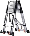 Ladders,Telesladder Household Folding Lifting Stairs Herringbone Ladder Mobile Portable Aluminum Alloy Multifunctional for Outdoor Indoor Roof Work/17.5Ft/17.5Ft