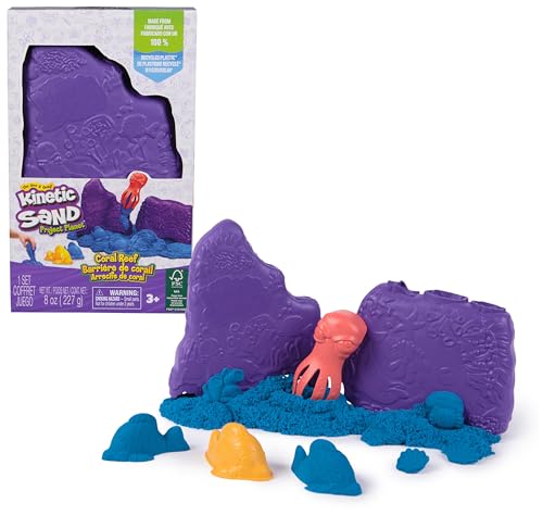 Kinetic Sand Project Planet Korallen Riff Set - Spielset aus 100% recyceltem Kunstoff mit 227 g magischem Sand, Spielbehälter und 2 Werkzeugen, für kreatives Indoor-Sandspiel, für Kinder ab 3 Jahren