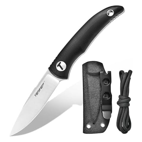 TONIFE Nova 2.68'' Blade Mini Neck Knife Knife Full Tang Fixed Blade Knife with Kydex Sheath and Adjustable Paracord Lanyard for Camping Outdoor Survival Tool (Black+Satin) Cover