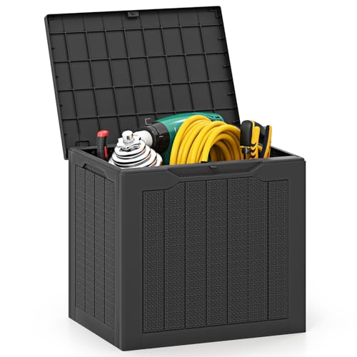 COSTWAY Gartenbox 96 L, Auflagenbox mit abschließbarem Deckel & Rattanoptik, wasserfeste Aufbewahrungsbox Kissenbox für Poolzubehör, Gartengeräte, Paketzustellung, Gartenmöbel (Schwarz) COSTWAY Gartenbox 96 L, Auflagenbox mit abschließbarem Deckel & Rattanoptik, wasserfeste Aufbewahrungsbox Kissenbox für Poolzubehör, Gartengeräte, Paketzustellung, Gartenmöbel (Schwarz)