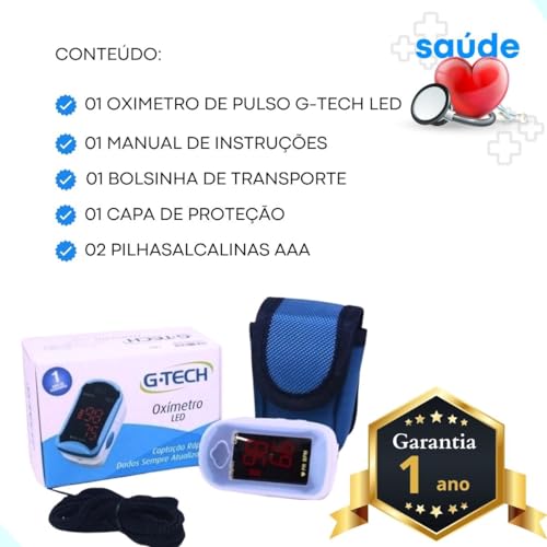 Oxímetro G-TECH Led Com Capa De Proteção E Estojo