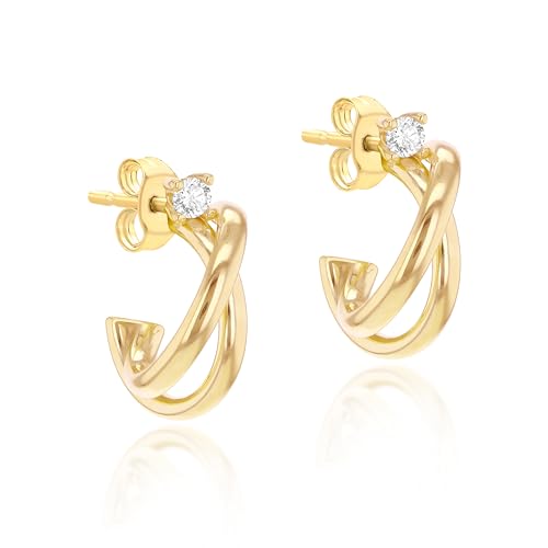 Demi-creole croisee Carissima en or jaune et CZ pour illuminer vos tenues de bureau et de soiree