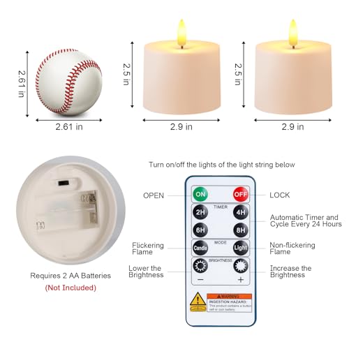 Image of Raycare 3 inchx2.5 inch White Outdoor Waterproof Flameless Candles with Remote and Timer, Realistic LED Candles, Battery Operated Electric Fake Pillar Candles for Porch, Patio, Garden, Set of 2