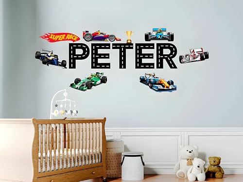Vinilo Decorativo Personalizado para Niños Tema Carreras miniatura 2