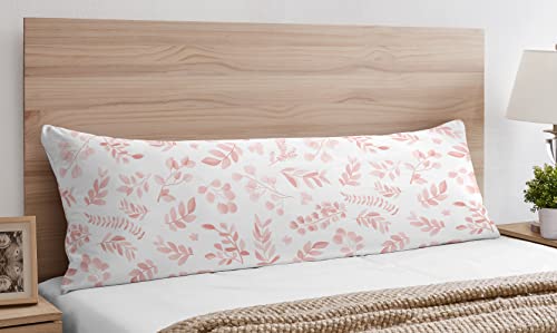 Image of Sweet Jojo Designs Blush Pink and White Floral Leaf Body Pillow Case Cover Boho Chic Bohemian Watercolor Botanical Flower Woodland Tropical Garden Leaves Pastel Light Pink Nature - Pillow Not Included