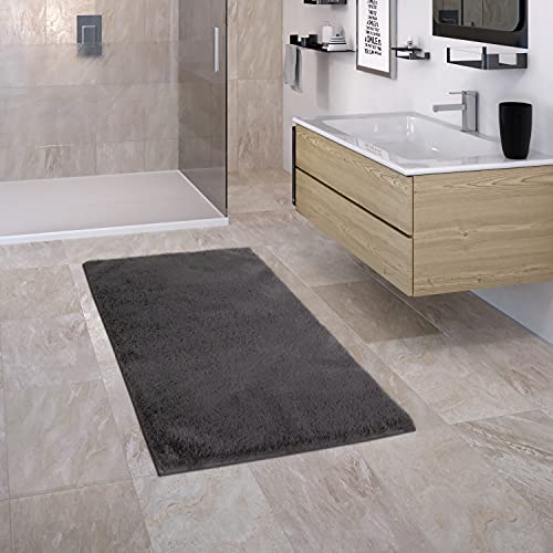 Paco Home Tappeto Bagno Tappetino Da Bagno Tappeto Doccia Shaggy Antiscivolo Morbido Lavabile Motivo Monocolore, Dimensione:80x150 cm, Colore:Antracite