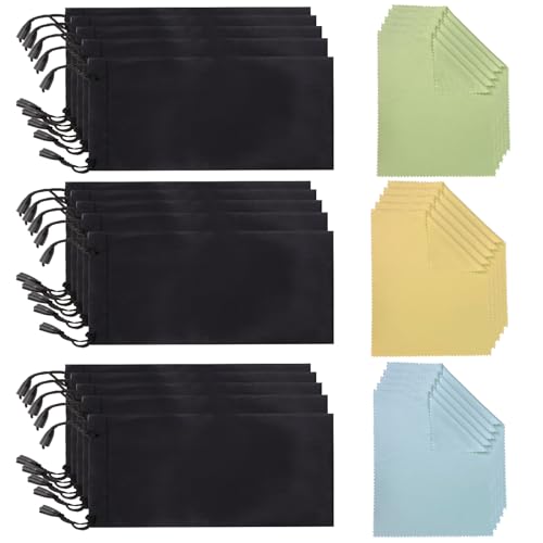 Image of 15pcs Sunglasses Pouch, Sunglass Pouches with Drawstrings, Soft Sunglasses Case for Women Men (15, Black), Small