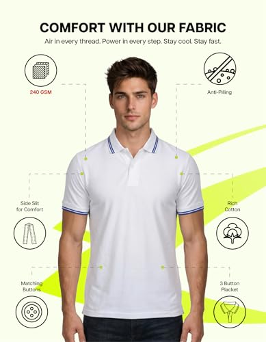 Image of AWG ALL WEATHER GEAR Rich Cotton Polo T-Shirt | Half Sleeve Classic Fit | Soft Breathable Solid Tee | Casual & Office Wear | Comfortable Everyday Cotton Polo | Mens Tshirts