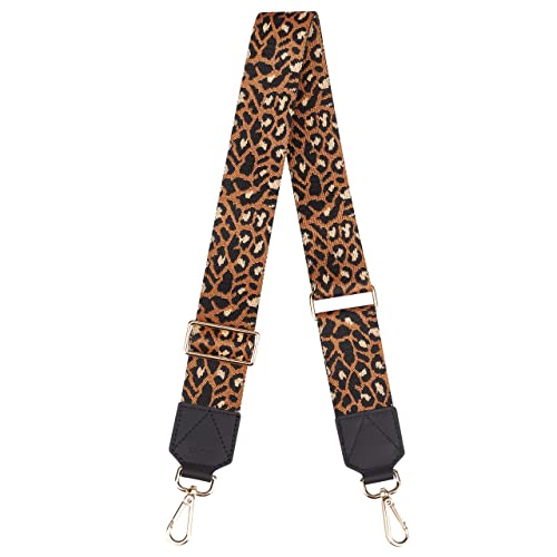Image of BAKKO Purse Strap Replacement Top Grain Genuine Leather Ends Gold Metal Hardware 2 inch Wide Shoulder Strap for Crossbody Bags Handbags Messenger Duffel Bags Adjustable Length from 35 inch to 58 inch - Leopard
