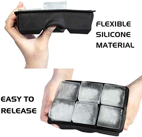 Ouddy 2 Pcs Ice Cube Tray, Square Ice Cube Mold & Sphere Ice Ball Maker Mold for Whiskey Freezer with A Funnel & Clip for Cocktails, Reusable Silicone Ice Trays