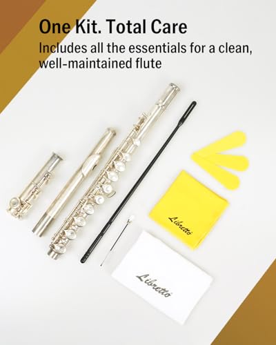 Libretto Flute Cleaning Kit – Includes Cleaning Rod, Dust Brush, Microfiber Polishing Cloth, White Cleaning Cloth, and 3 Pad Dryers for Daily Flute Care!