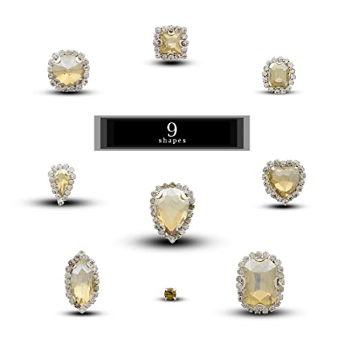 TANOSII Sew on Rhinestones 100 PCS Mixed Shapes Glass Rhinestones Sew on Crystal Gems Mental Flatback with Silver Claw for Jewelry Crafts Clothes Shoes Costume Garment Champagne Type 1