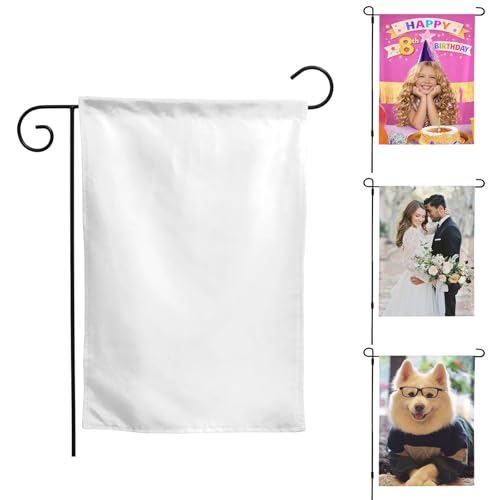 Custom Garden Flags Customizable Yard Flag with Photo Text Blank White 12x18 Inch Double Sided Outdoor Banner for DIY Personalization Lawn Porch Wall Decor (Flag Pole Not Included)