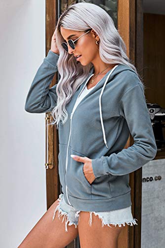 Wrolem Women Casual Zip Up Hoodie Lightweight Comfy Loose Long Sleeve Sweatshirt Solid Color With Pockets Medium Grey #TOP3