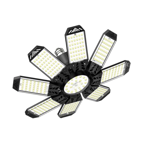 Garagenlampe LED 210W - 21000LM 6500K Sehr Helle LED Werkstatt Deckenleuchte mit 8+1 verstellbarem Panel, Einschraubbare E26/E27 Fassungen Garagenbeleuchtung für Garage, Lager, Keller, Lagerraum