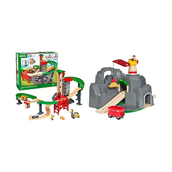 BRIO World 33887 Großes Lagerhaus-Set mit Aufzug – Zubehör für die BRIO Holzeisenbahn & World 33889 Große Goldmine mit…