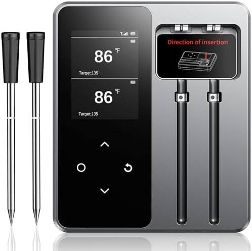 Wireless Meat Thermometer with App Control, 600FT Bluetooth Range, Dual Probes & 6 Sensors, 0.5S Instant Read, LCD Display, IP67 Waterproof Real-Time Monitoring & Smart Alerts for BBQ, Grill, Oven