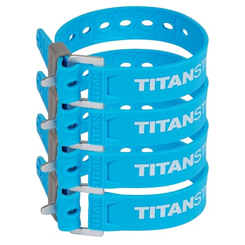 Titan Utility Straps Easy-to-Use, Reliable Tension Straps for Securing Bike & Moto Gear, Skis, Garden Hoses, Field Repairs Use in Frigid Temp 60 lb.Working Load, 14" Length, Ocean Blue, 4-Pac...
