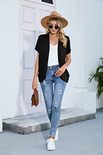 Hiyiyezi HY1899-BLACK-L-FBA Lightweight Summer Cardigan For Women Drape Short Sleeves Open Front Cardigans thumb #3