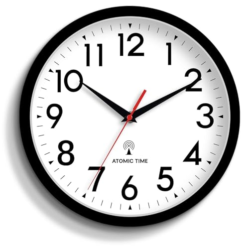 Image of DAXSMY Atomic Wall Clock Analog 10 Inch Battery Operated Modern Decorative for Living Room Kitchen Office Bedroom Bathroom(Black)