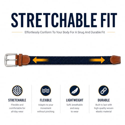 Image of Stretch Belts for Men, Elastic Belt for Golf & Casual Wear | Braided Nylon Belt, Woven Stretchy Belt, Breathable No Hole, Pairs with Jeans, Shorts and Chinos, Gift-Boxed 1 3 /8 inch