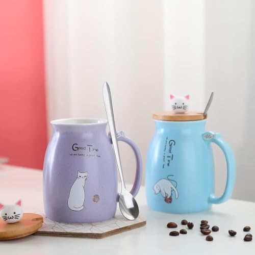 Image of Coffee Mug, Gift for Woman, Birthday Present for Girlfriend, Present for Wife Birthday, Mugs for Present, Holi Gifts, Panda Mug with Lid & Spoon (Purple Good Time)
